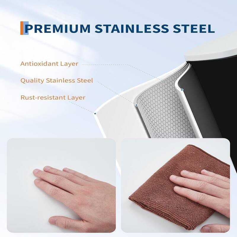 13-Gallon Slim Stainless Steel Trash Can with Soft-Close Lid - Narrow Design