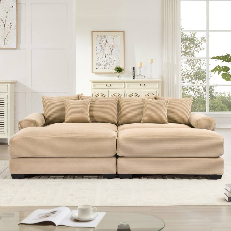 Roomfitters 92"/82.6" Oversized Modular Sectional Couch, Corduroy Cloud Sofa with 2 Ottomans