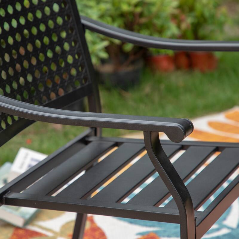 PHI VILLA 7-Piece Patio Dining Set Metal E-coating of 6 Upgraded Back Pattern Chairs & 1 Umbrella Hole Metal Table