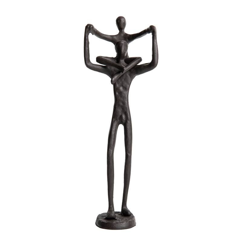 Proud Parent Holding Child Up Contemporary Iron Sculpture Statue