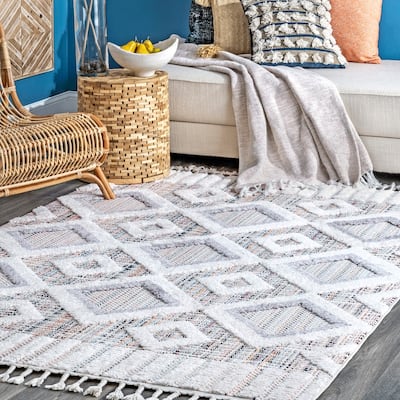 Nuloom Journey Shaggy Checkered Tiles Tassel Area Rug