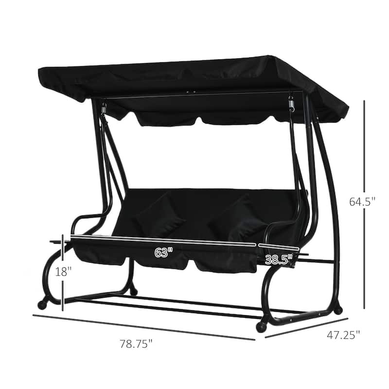Outsunny 3 Seat Outdoor Free Standing Covered Swing Bench with Comfortable Cushioned Fabric & Included Canopy