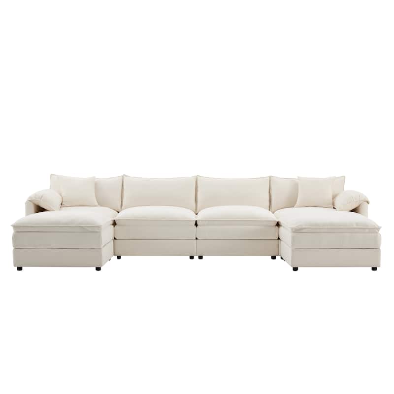 Roomfitters 136" Chenille Sectional Sofa, U Shaped Cloud Couch with Deep Wide Seat, 6 Seat Sofa with Ottoman