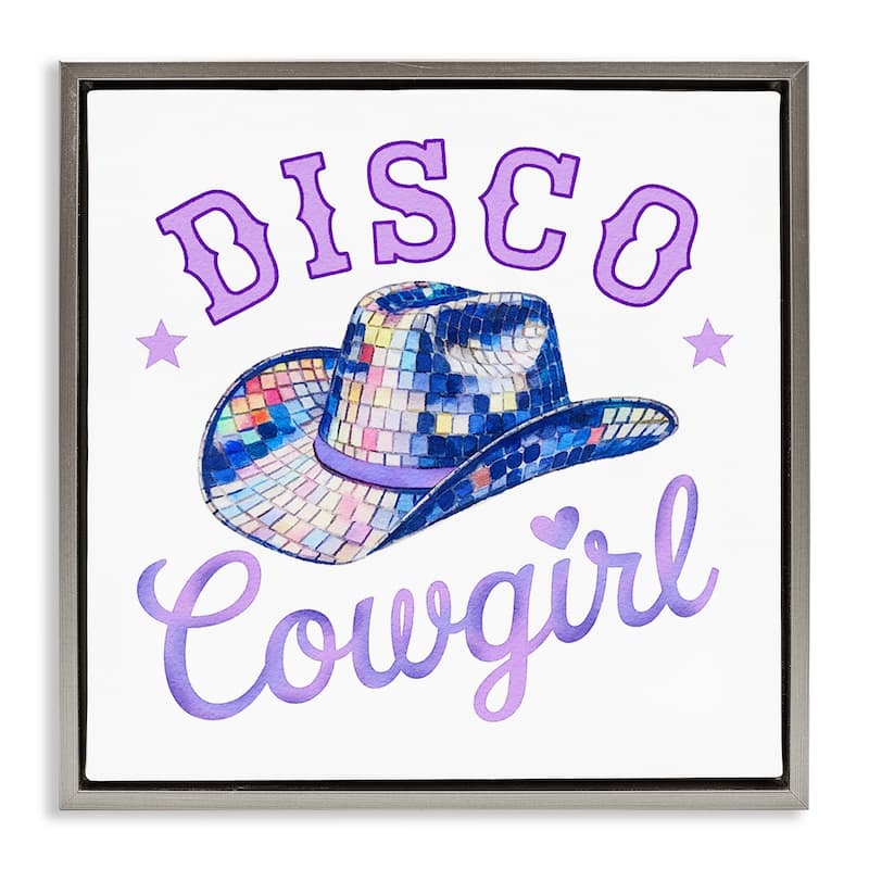 Stupell Purple Disco Cowgirl Hat Framed Floater Canvas Wall Art Design By Amanda Greenwood - 25 x 25 - Grey