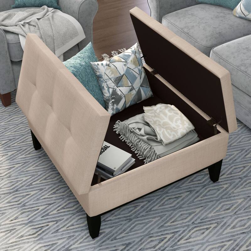 Atkinson Transitional Linen Split-top Storage Cocktail Ottoman by Furniture of America