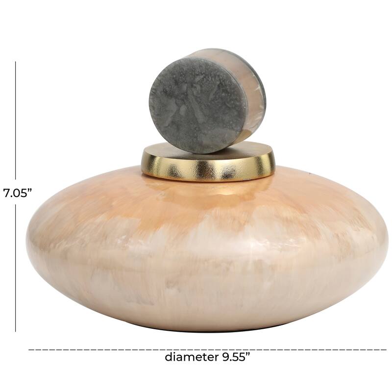 Beige Glass Ombre Geometric Decorative Jars with Peach Accents and Gray Marble Top