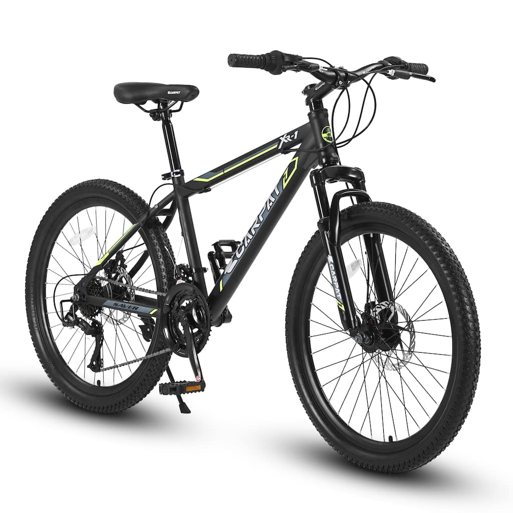Mountain Bike - Steel Frame, Shimano 21 Speeds, Dual Disc Brakes, Front Suspension, Kids/Teen - 24