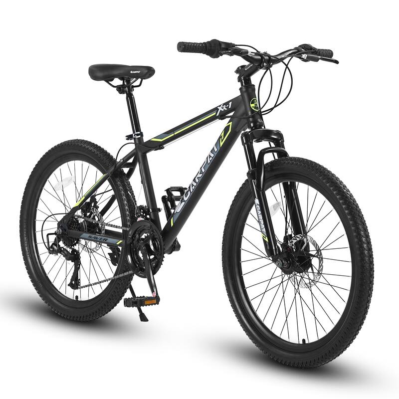 Mountain Bike - Steel Frame, Shimano 21 Speeds, Dual Disc Brakes, Front Suspension, Kids/Teen - 24