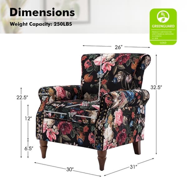 dimension image slide 6 of 14, Nyctelius Traditional Polyester Accent Arm Chair with Pattern and Nailhead Trim Set of 2 by HULALA HOME