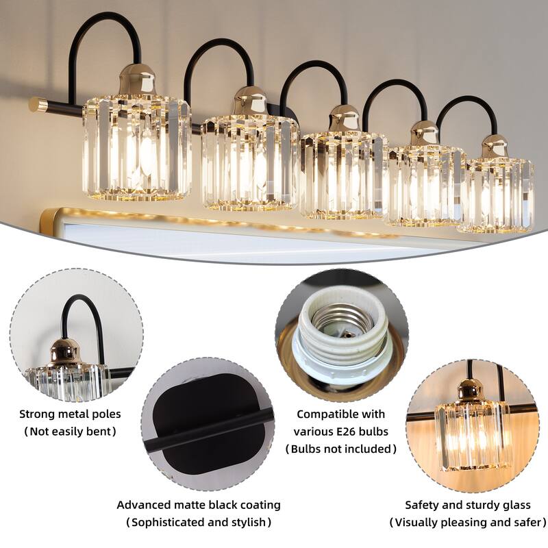 ExBrite Modern Rose Gold Dimmable Bathroom Crystal Vanity Lights