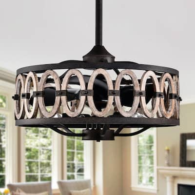Dalina 24 Inch Oil Rubbed Matte finish 5 Light, 3 Blade Driftwood Ceiling Fandelier with Remote