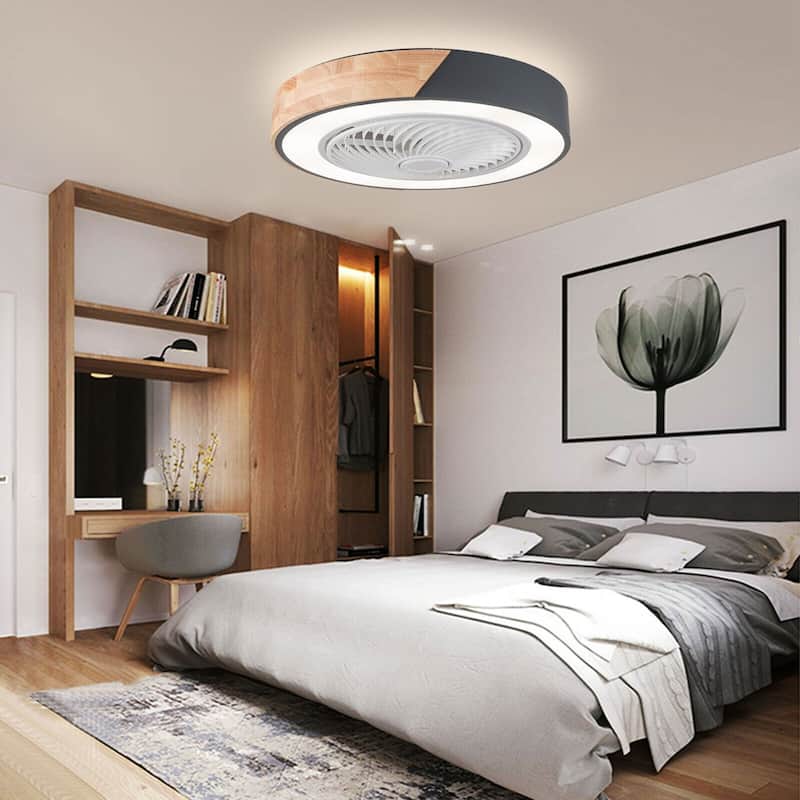 22In Enclosed Low Profile Dimmable Ceiling Fan With Light Wood/Acrylic