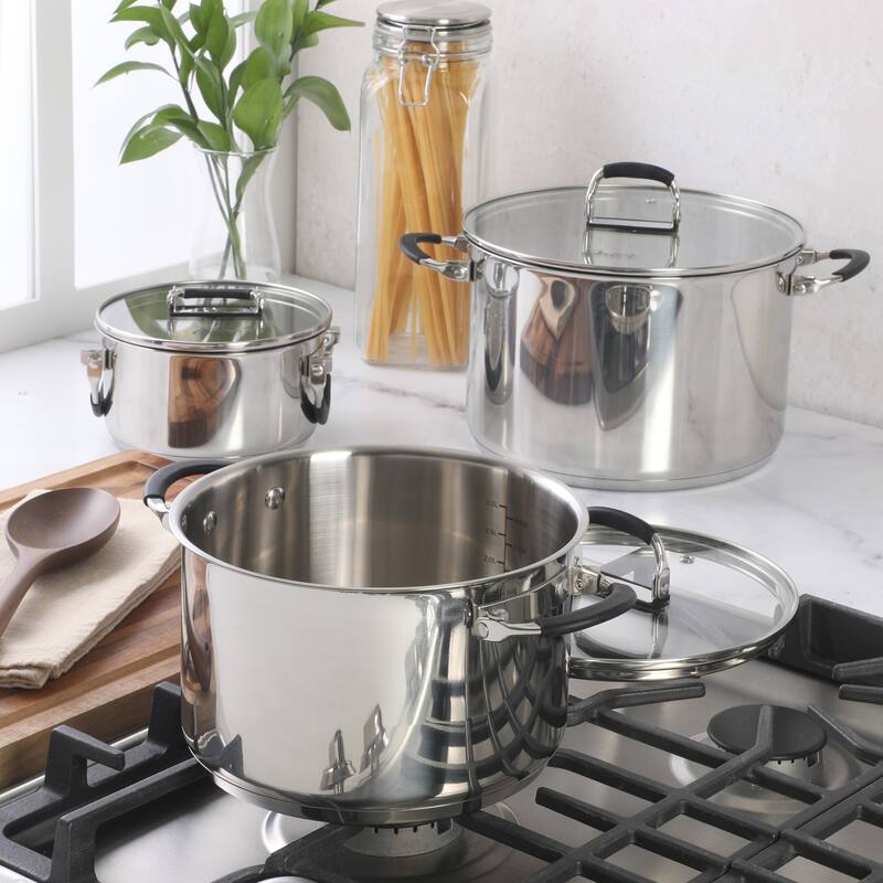 Oster Silverbolt 6 Piece Stackable Space-Saving Dutch Oven Sauce Pan Cookware Set