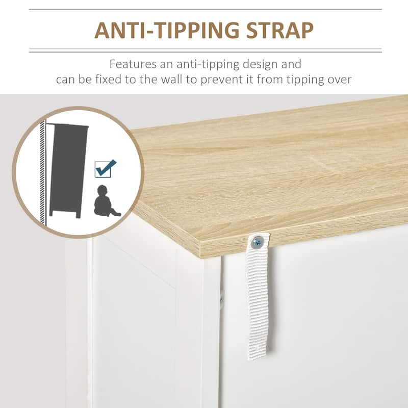 White Modern Storage Cabinet with Adjustable Shelves Magnetic Door Anti-Tip Organizer for Kitchen Dining Living Room
