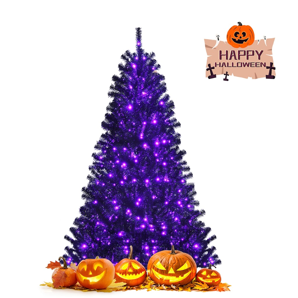6ft Pre-lit PVC Christmas Halloween Tree Black w/ Purple LED Lights