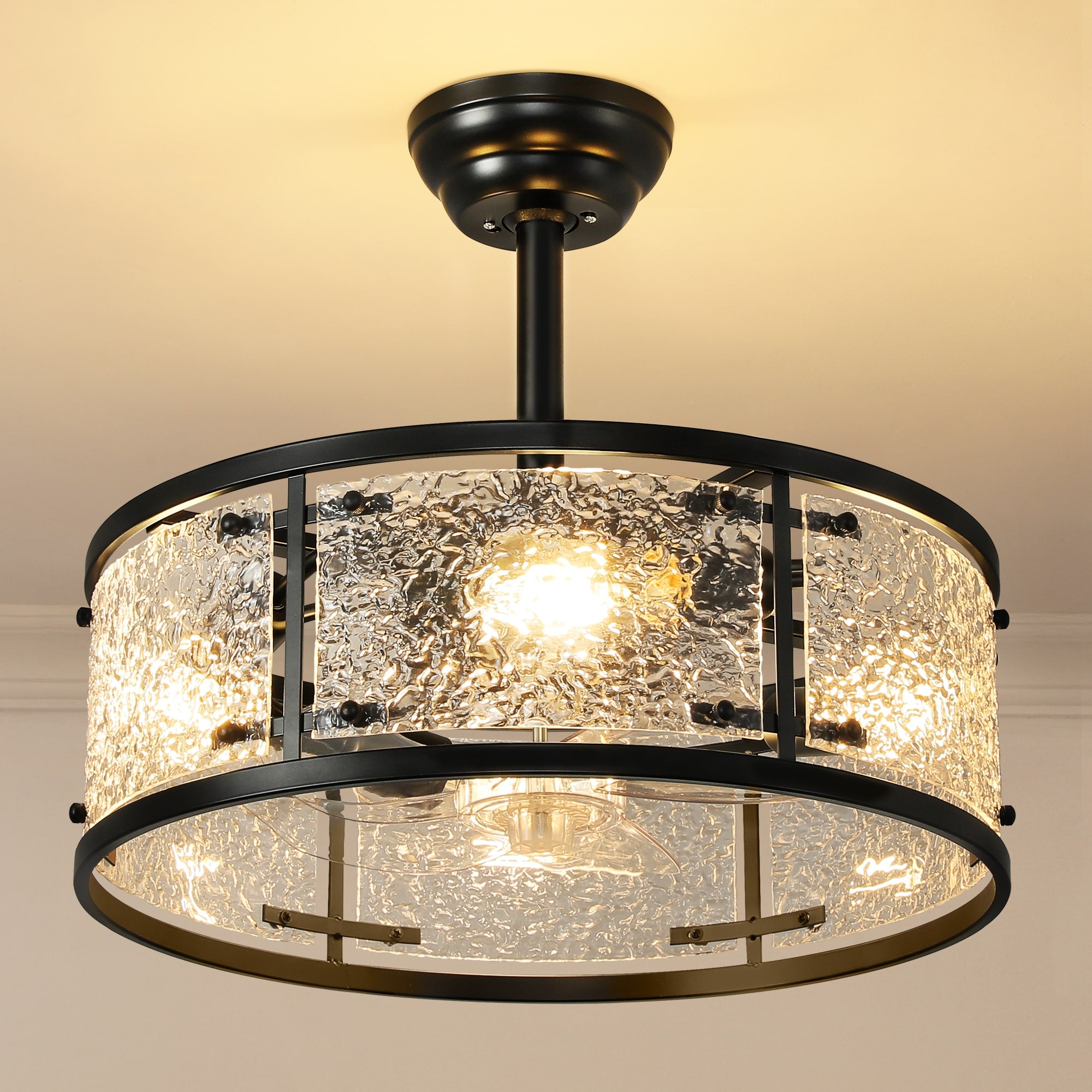 20" Modern Cage Ceiling Fan With Light Kit And Remote Control