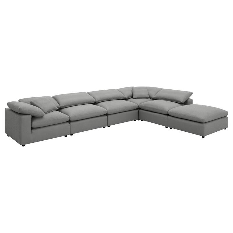 Allias 6pc Modular Sectional Sofa, Classic Gray Boucle, 2 Accent Pillows