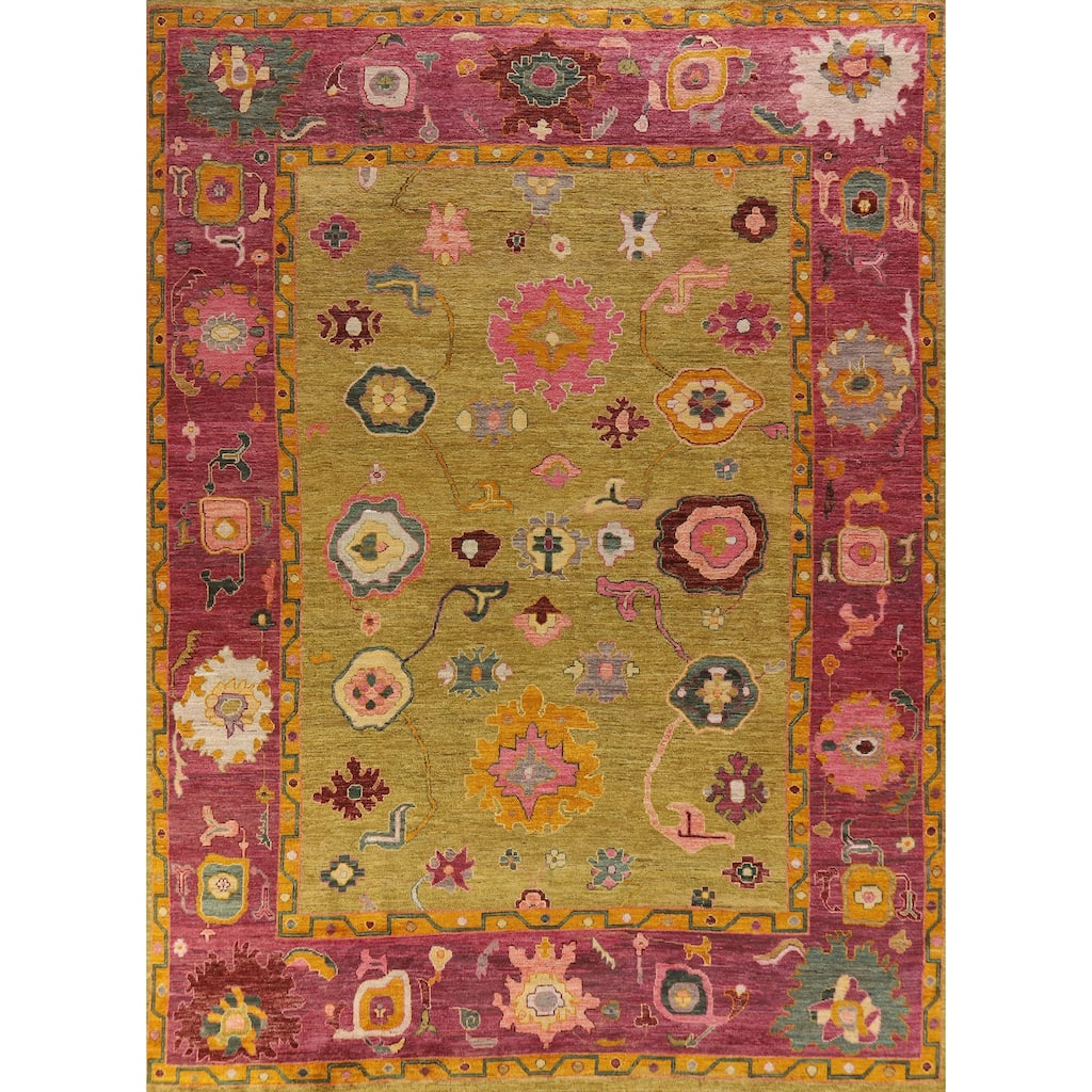 Hand Knotted Oriental 100% Wool Carpet Transitional All-Over Yellow & Gold Oushak Area Rug - 11' 10'' X 8' 10''