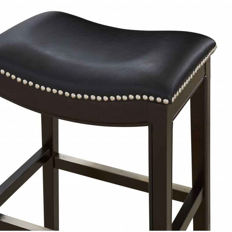 Linen Saddle Seat Bar Stool with Nail Head Trim and Footrest