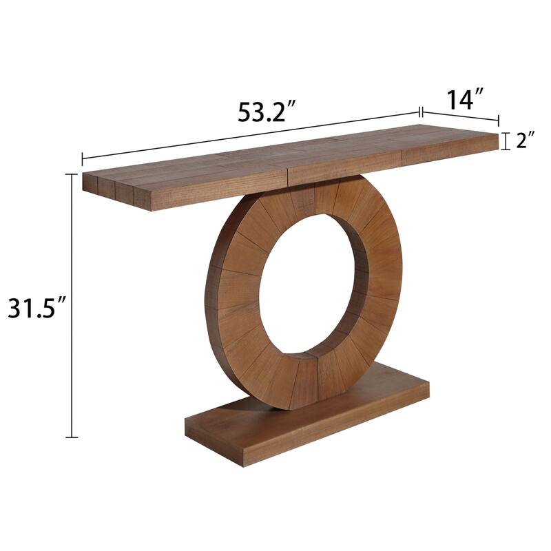 Roomfitters Modern Console Table with Circular Base, 53" Minimalist Entryway Desk, Engineered Wood, Natural Finish