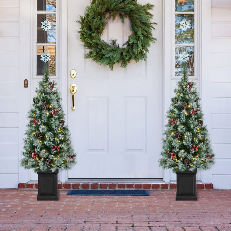 Glitzhome 4ft/5ft/6ft Pre-Lit Pine Artificial Christmas Porch Tree with Warm White Lights