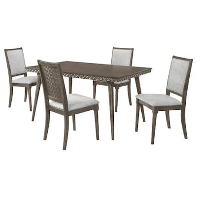 Nolan 5pc Dining Table and 4 Chair Set, Walnut Brown, Molded Trim