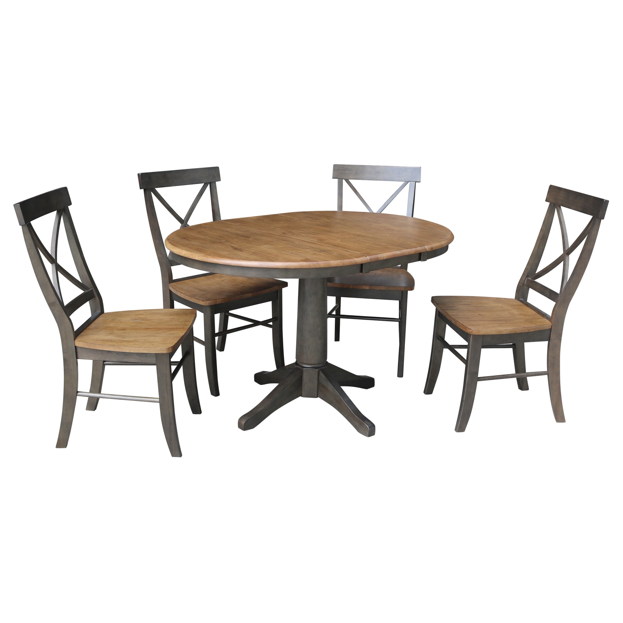 Shop 36 Round Extension Dining Table With 4 Chairs In Hickory And Washed Coal Overstock 31266646