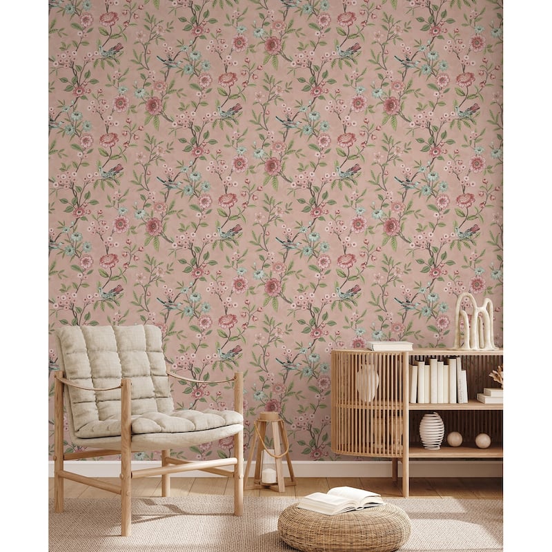 Fine Decor Elspeth Pink Floral Trail Wallpaper
