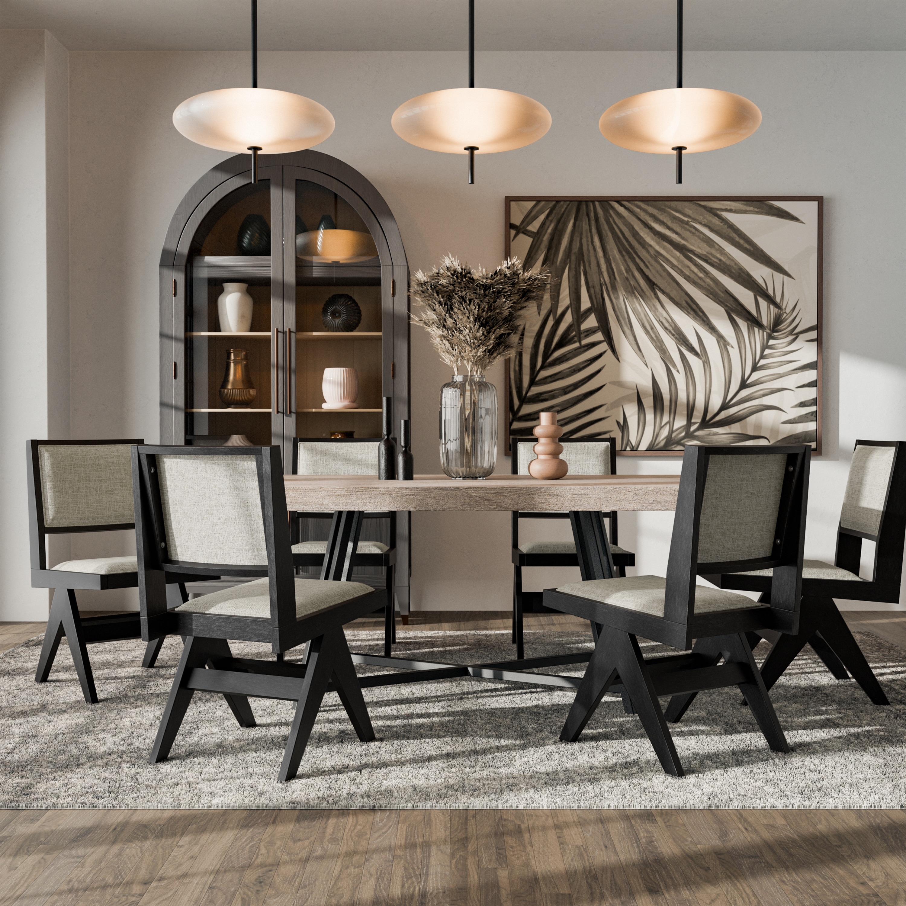 Furniture of America Vitten Modern 7-Piece Black Solid Wood Dining Table Set