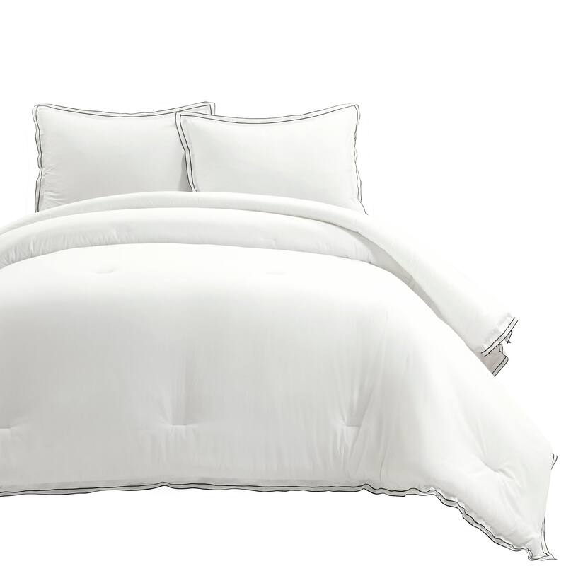 Lush Decor Hampton Double Flange Embroidered Contrast Edge Comforter 3 Pieces Set
