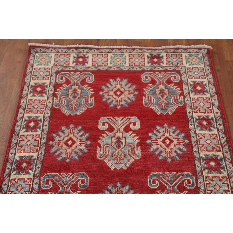 Geometric Kazak Runner Rug Hand-Knotted Traditional Wool Carpet - 2'8" x 9'4"