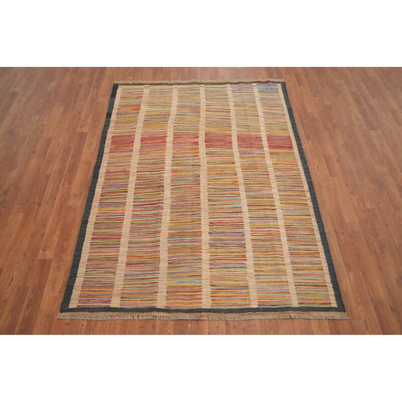 Hand Woven Oriental 100% Wool Carpet Southwestern Geometric Multi-Colored Kilim Area Rug - 6' 3'' X 4' 8''
