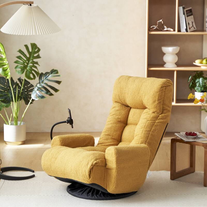 Adjustable Lounge Sofa Chair with 360° Rotating Base and Built-In Phone Holder