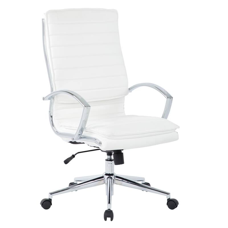 High Back Professional Managers Faux Leather Chair with Chrome Base and Removable Sleeves - White/Silver