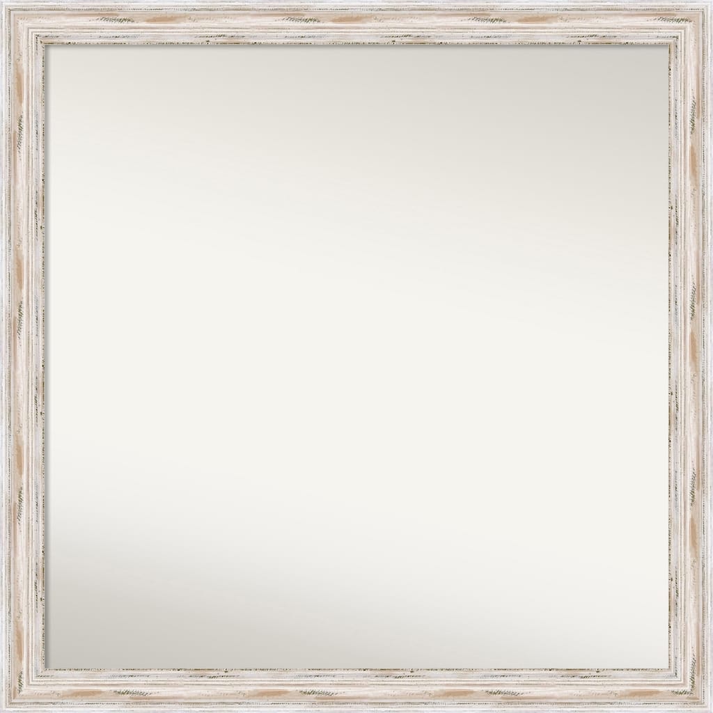 Non-Beveled Wood Bathroom Wall Mirror - Alexandria White Wash Narrow Frame - Alexandria White Wash Narrow