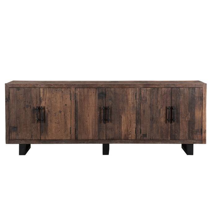 HomeRoots 100" Dark Brown Distressed Reclaimed Wood Sideboard with Six Doors - 100.00 in. x 36.00 in. x 18.00 in.