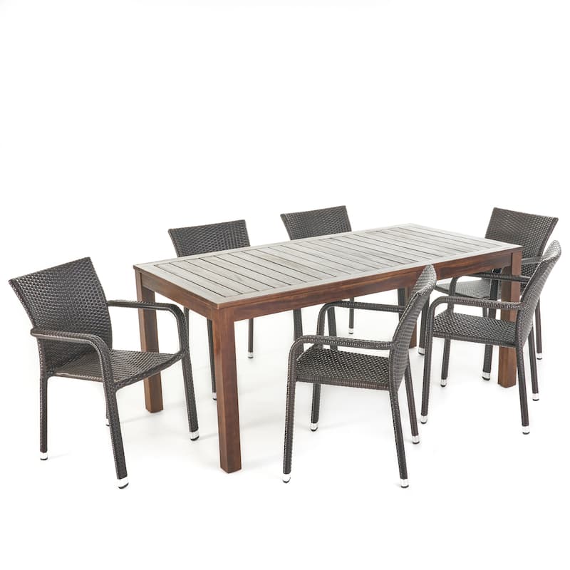 Newcastle Outdoor 7-piece Aluminum Wicker Wood Dining Set by Christopher Knight Home