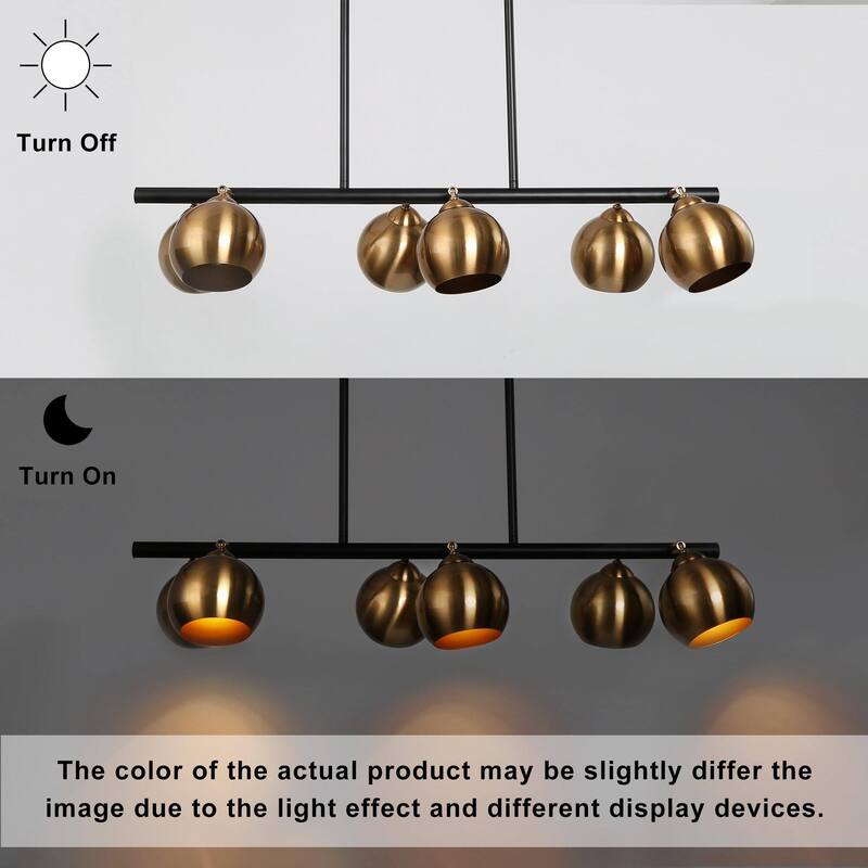 Modern 6-Light Black Gold Linear Chandeliers Glam Metal Island Light for Dining Room