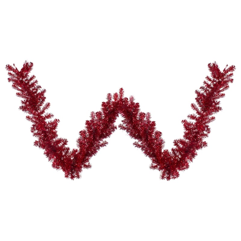 9' x 12" Metallic Tinsel Artificial Christmas Garland - Unlit - Red