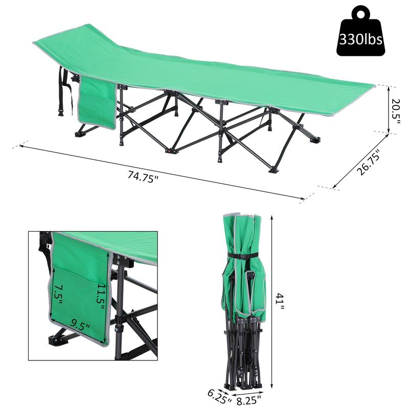 Outsunny Single Person Wide Folding Camping Cot Portable Outdoor Military Sleeping Bed, Green
