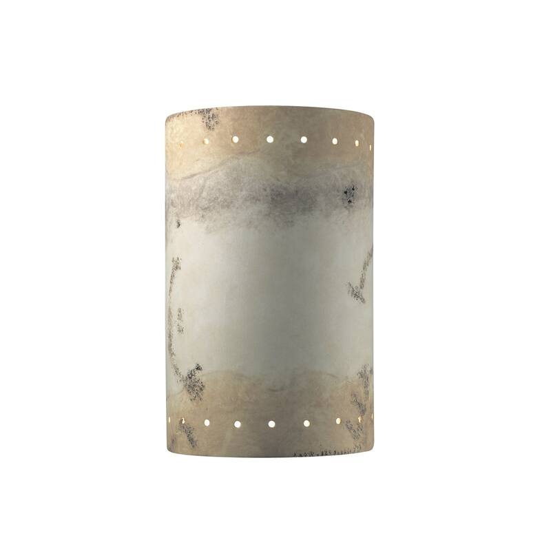 Justice Design Ambiance Greco Travertine Large Cylinder with Perfs Wall Sconce