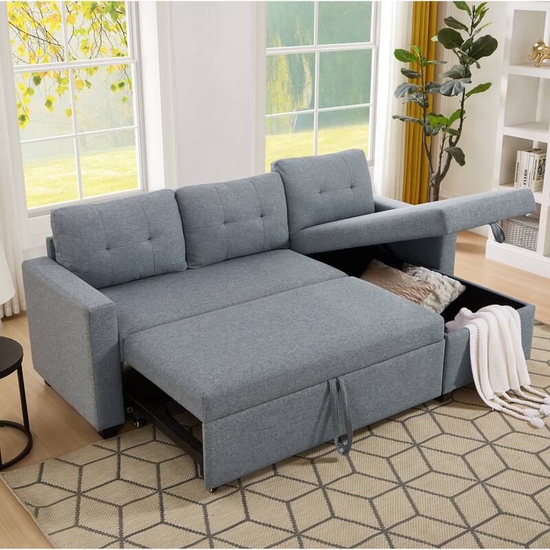GDFStudio - Ethan Modern Pull-Out Sectional Sofa with Storage Chaise and Reversible Layout