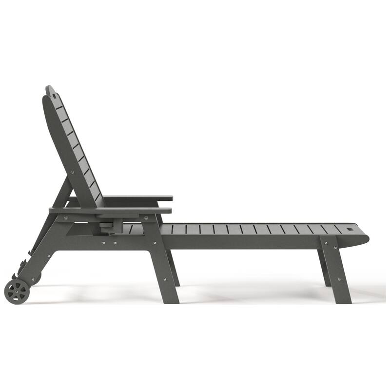 Brighton Outdoor Poly Reclining Chaise Lounge with Wheels & Cup Holder (Set of 2)