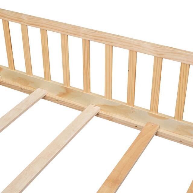 Twin/Full/Queen size Floor Platform Bed with Fence and Door for Kids, Toddlers