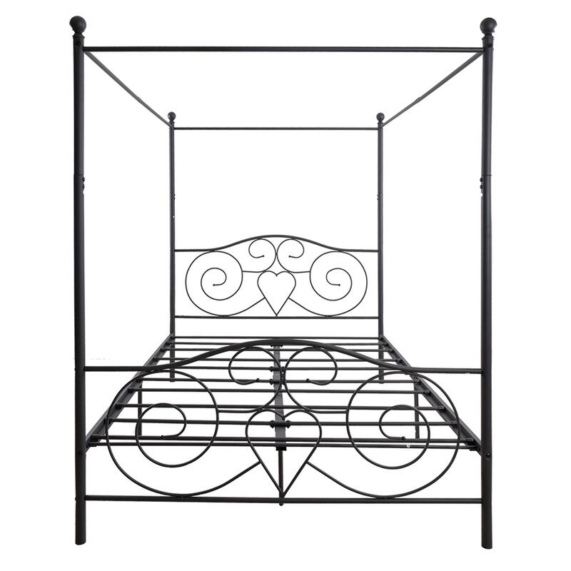 Canopy Metal Bed Frame with Vintage Style Headboard & Footboard ，Easy DIY Assembly All Parts Included