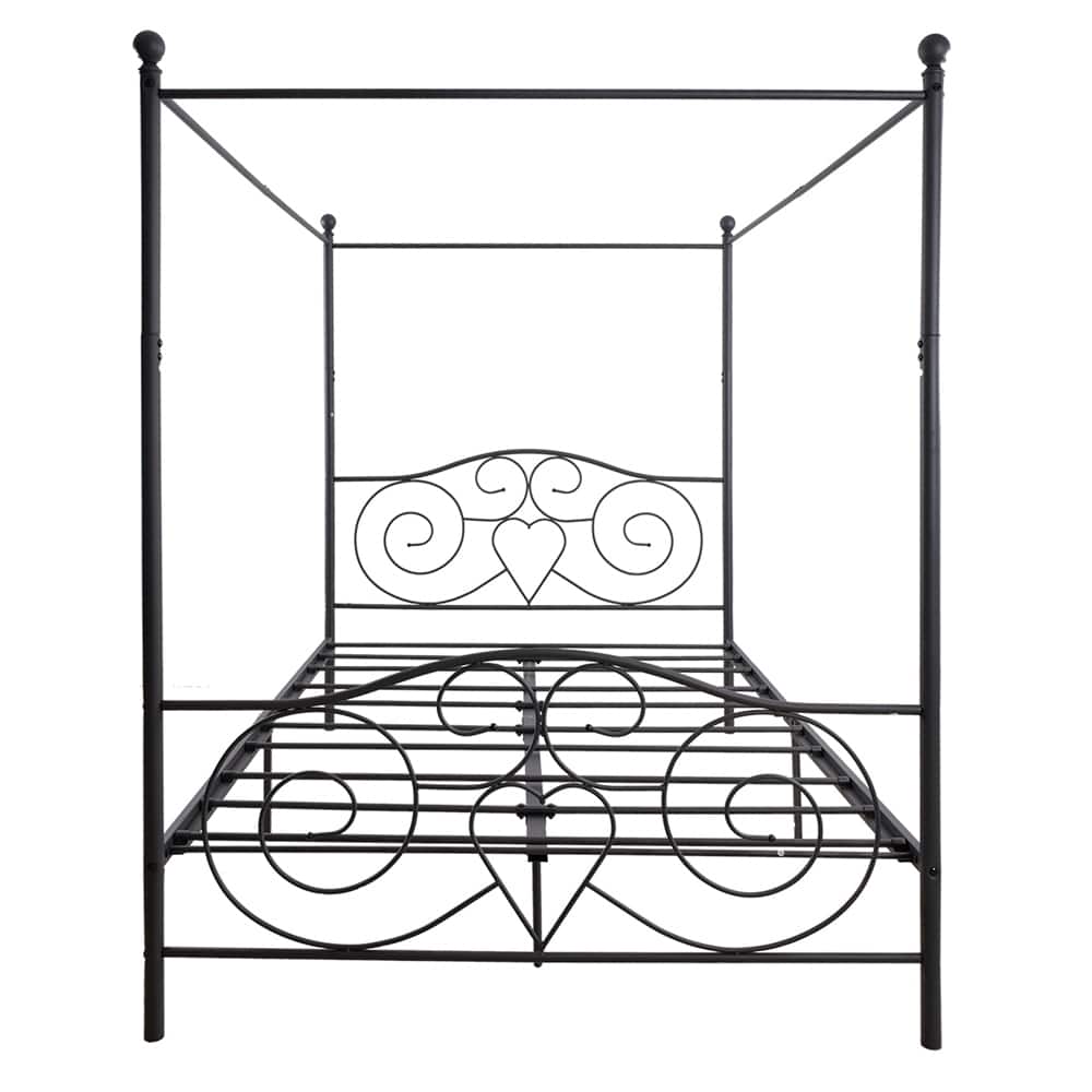 Vintage Reinforced Steel Elegant Black Platform Canopy Bed Frame