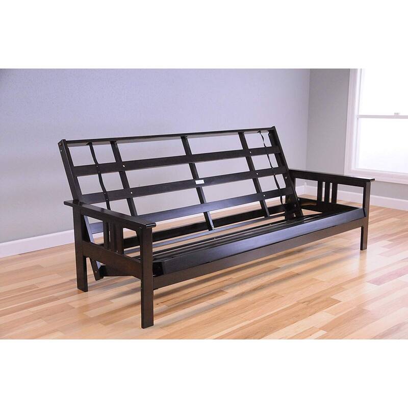 85 in. Espresso/Suede Navy Polyester Upholstered Queen Size Futon Set with Mattress