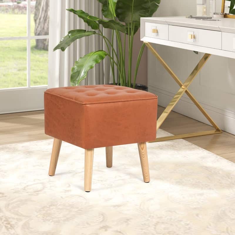 Adeco Square Faux Leather Tufted Footstool Ottoman Footrest Stool - On ...