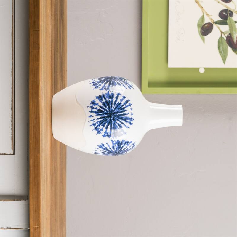 Two Toned Ceramic Vase - 11" - White and Blue