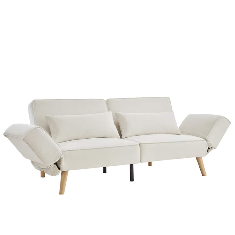 Futon Sleeper Sofa Bed Velvet Recliner Sofa Loveseat Couch with Adjustable Armrests, Splitback Recline and Pillows